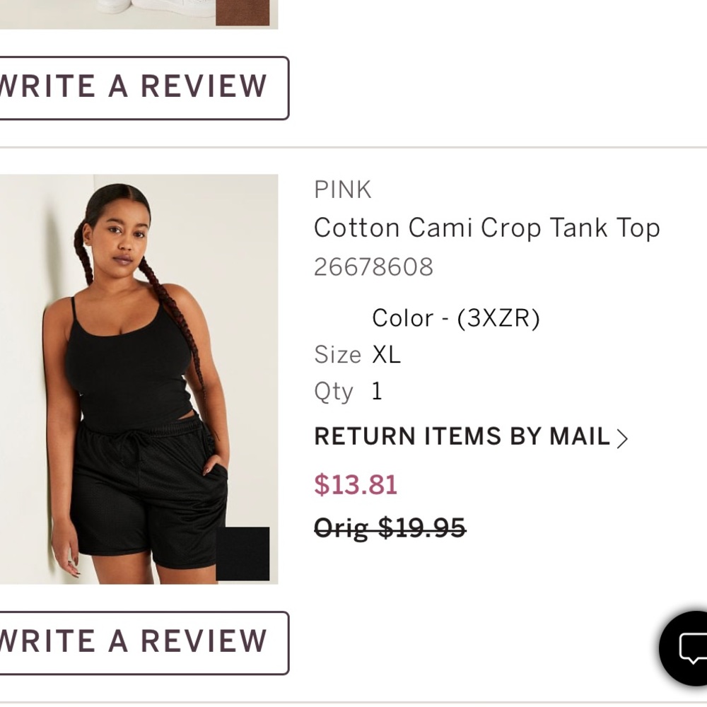 Victorias Secret Pink Crop Tank XL